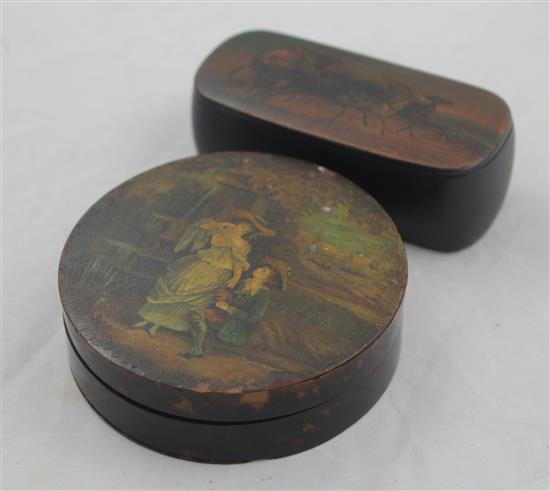 An early 19th century tortoiseshell snuff box & a Russian snuff box